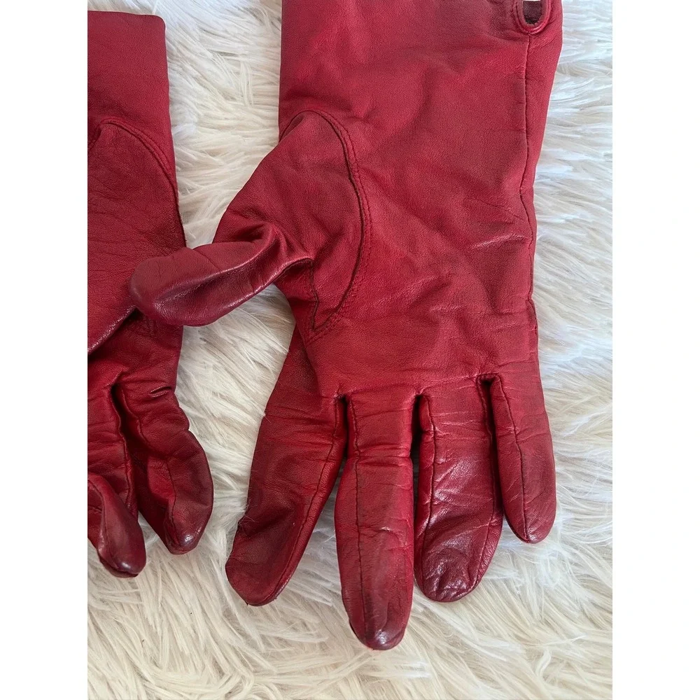Vintage Red Leather Gloves Cashmere Lined Townes Womens 8 Winter Driving Gloves